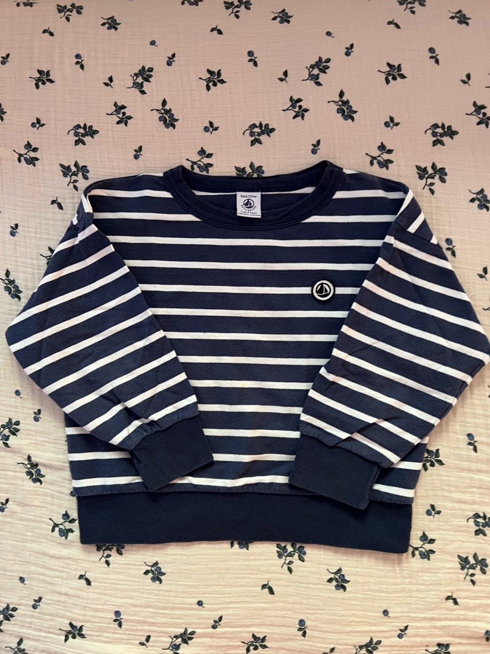 Petit Bateau Navy and White Striped Kids Sweatshirt - Boys 4/5Y